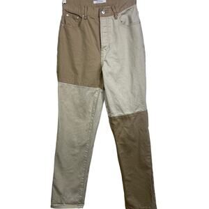 PacSun Tan Brown and Cream Beige Color Block Dad Jeans with Button Fly Size 27